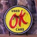 Original OK Used Cars Porcelain Button Sign with Neon 60 IN Diameter